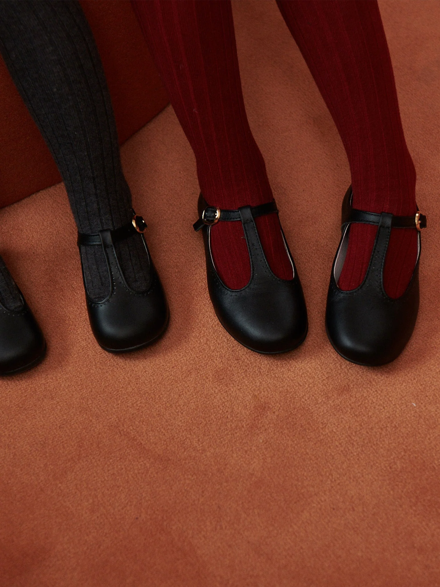 Black Leather Girl T-Bar Shoes - Image 3