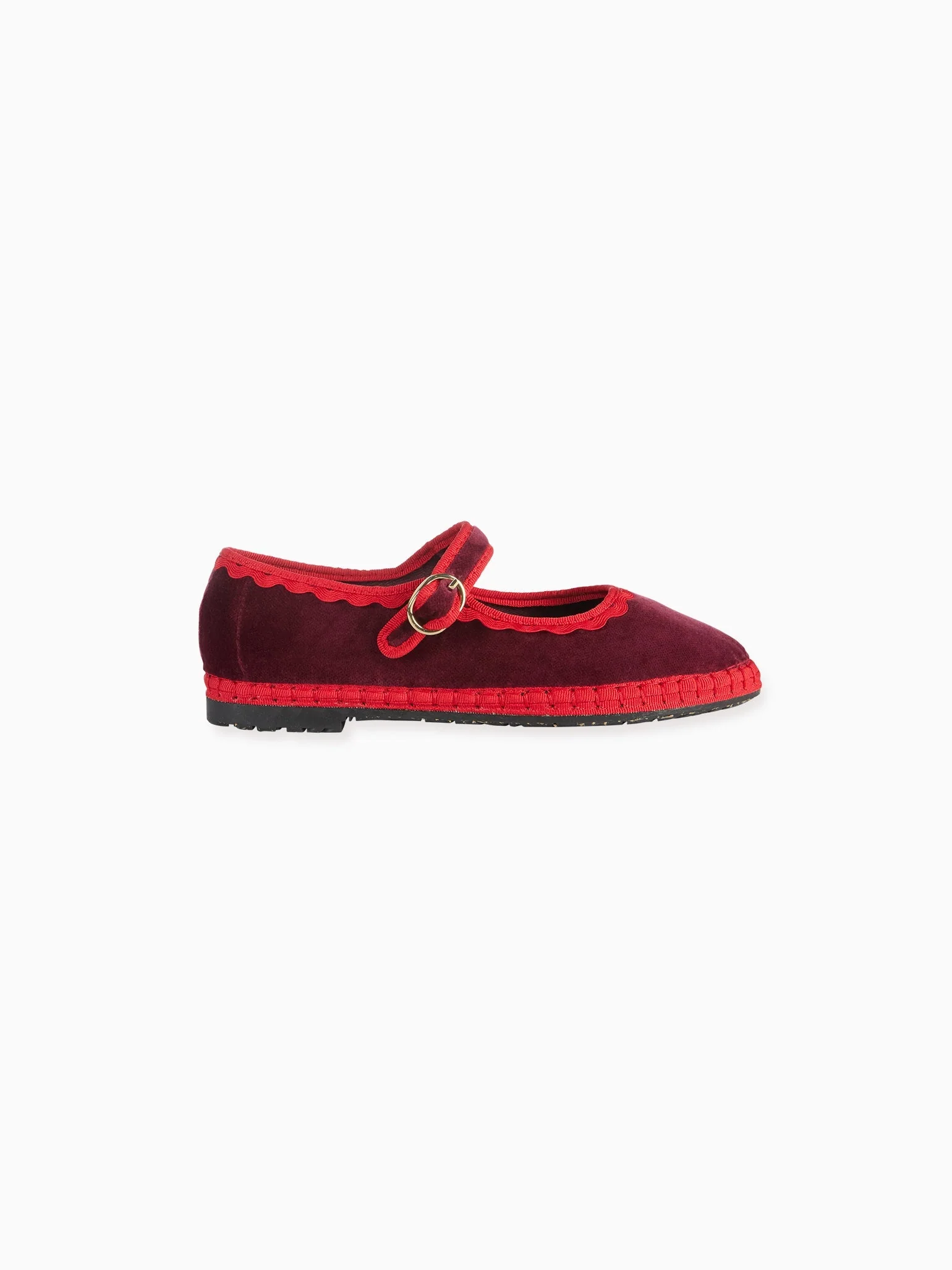 Flabelus x La Coqueta Girl Burgundy Velvet Girl Mary Jane Shoes - Image 5