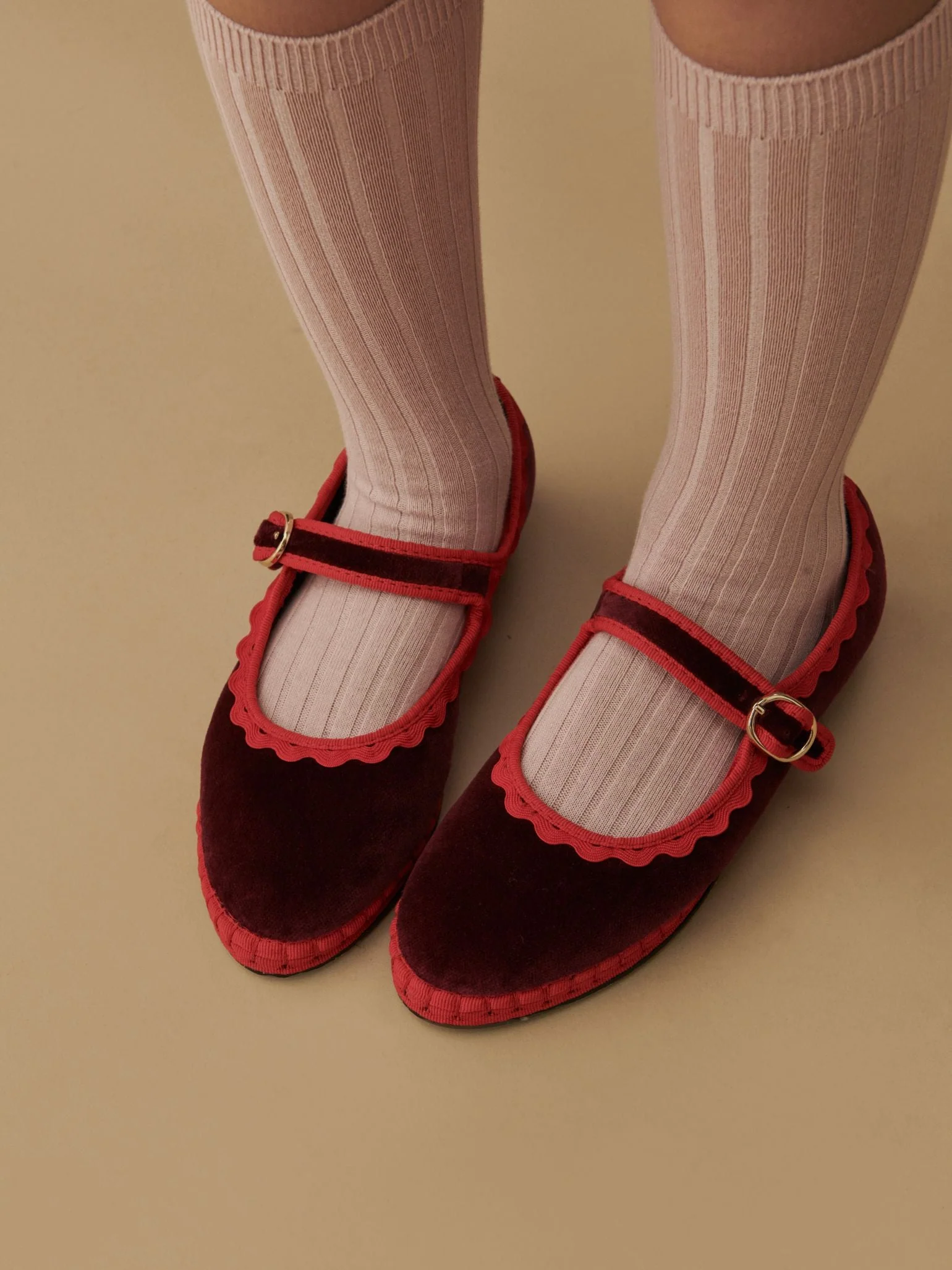 Flabelus x La Coqueta Girl Burgundy Velvet Girl Mary Jane Shoes - Image 8
