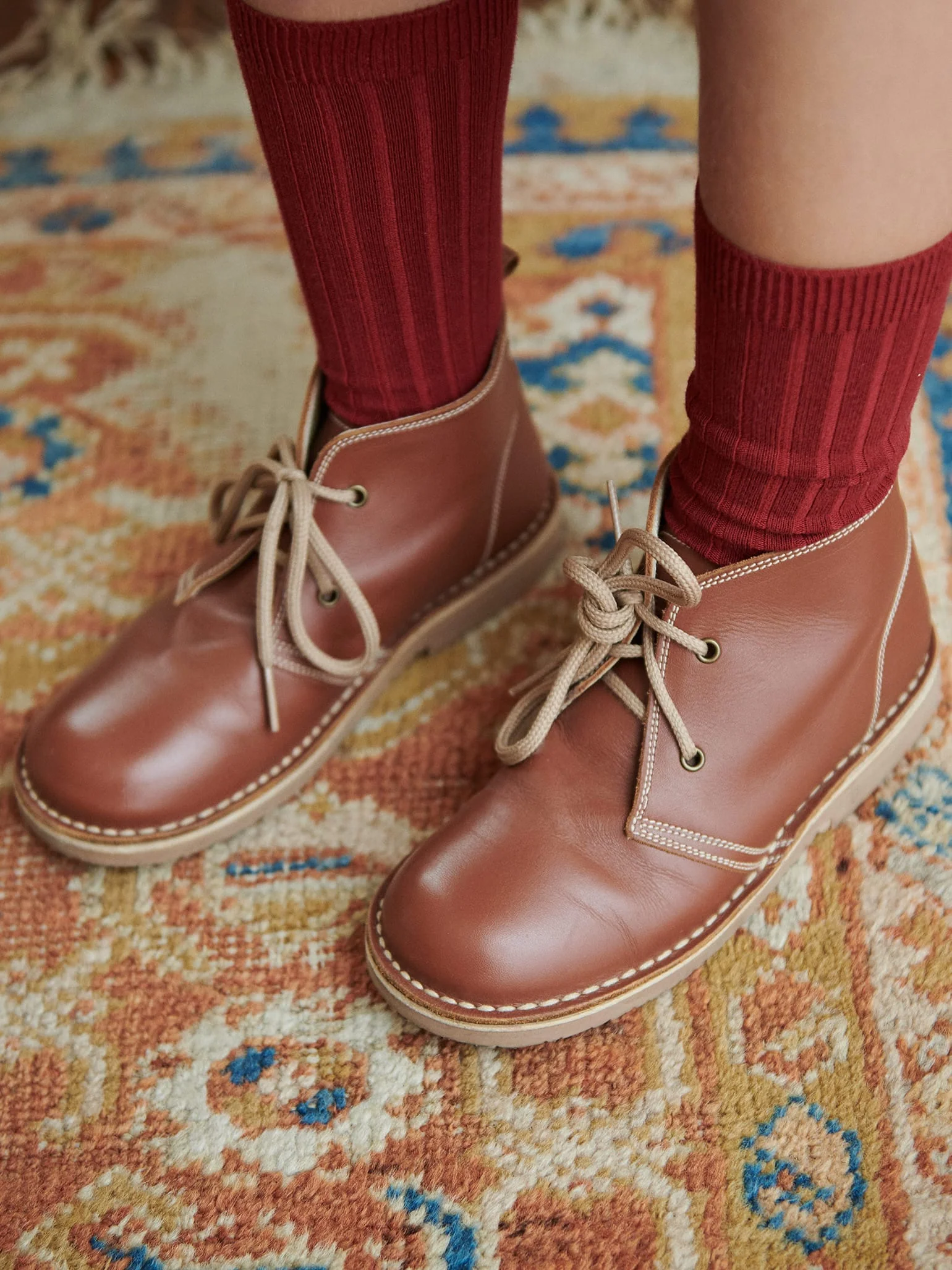 Dark Tan Leather Kids Desert Boots - Image 9