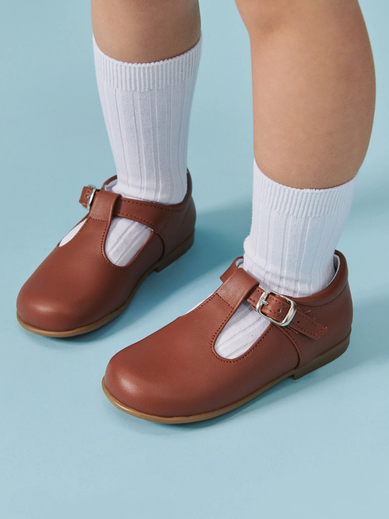 Dark Tan Leather Toddler T-Bar Shoes - Image 3