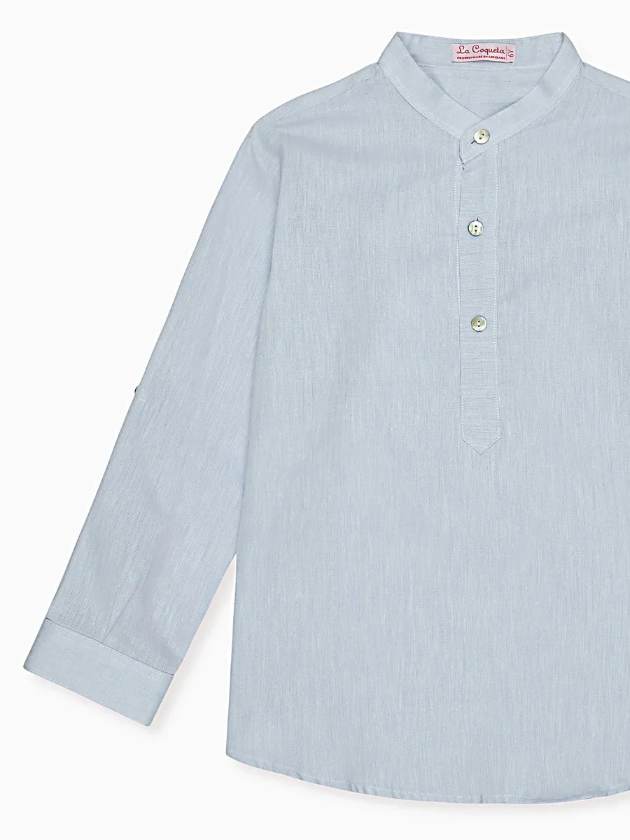 Dusty Blue Jazmin Linen Mix Long Sleeve Boy Shirt - Image 4