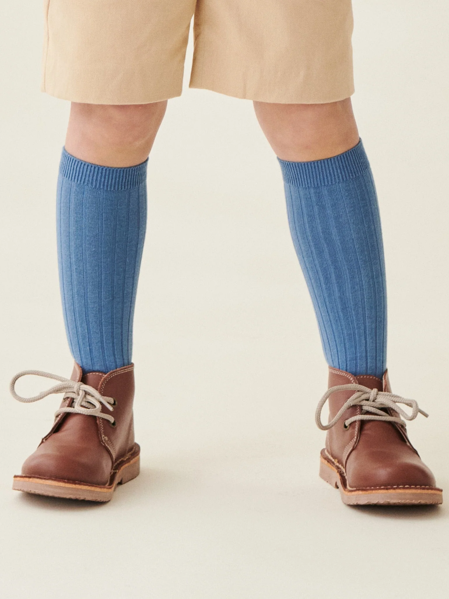 Dusty Blue Ribbed Knee High Kids Socks - Image 3