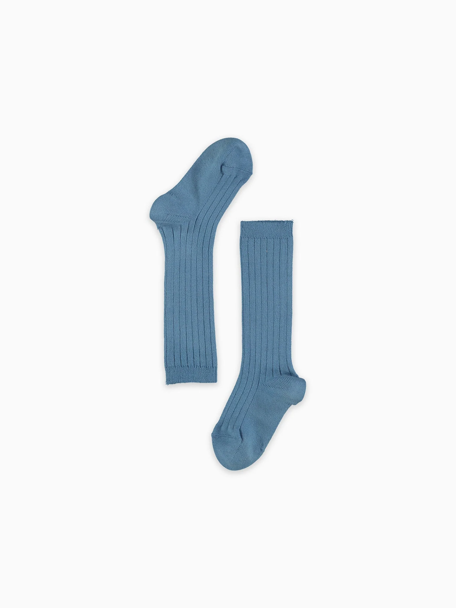 Dusty Blue Ribbed Knee High Kids Socks - Image 5