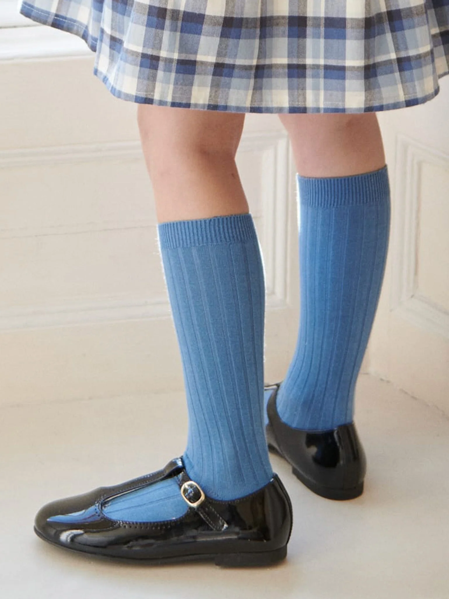 Dusty Blue Ribbed Knee High Kids Socks - Image 6