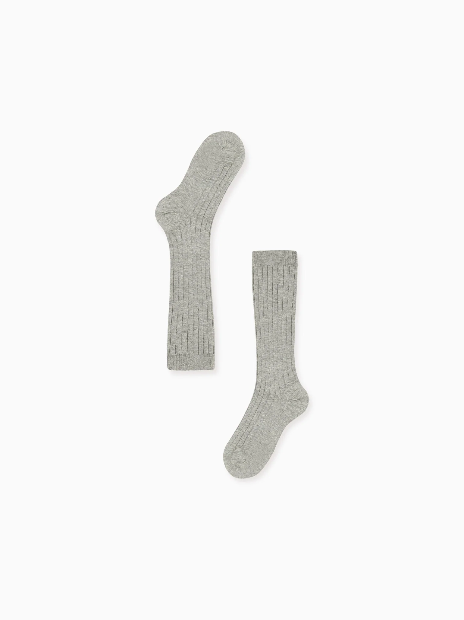 Light Grey Melange Ribbed Knee High Kids Socks - Image 5