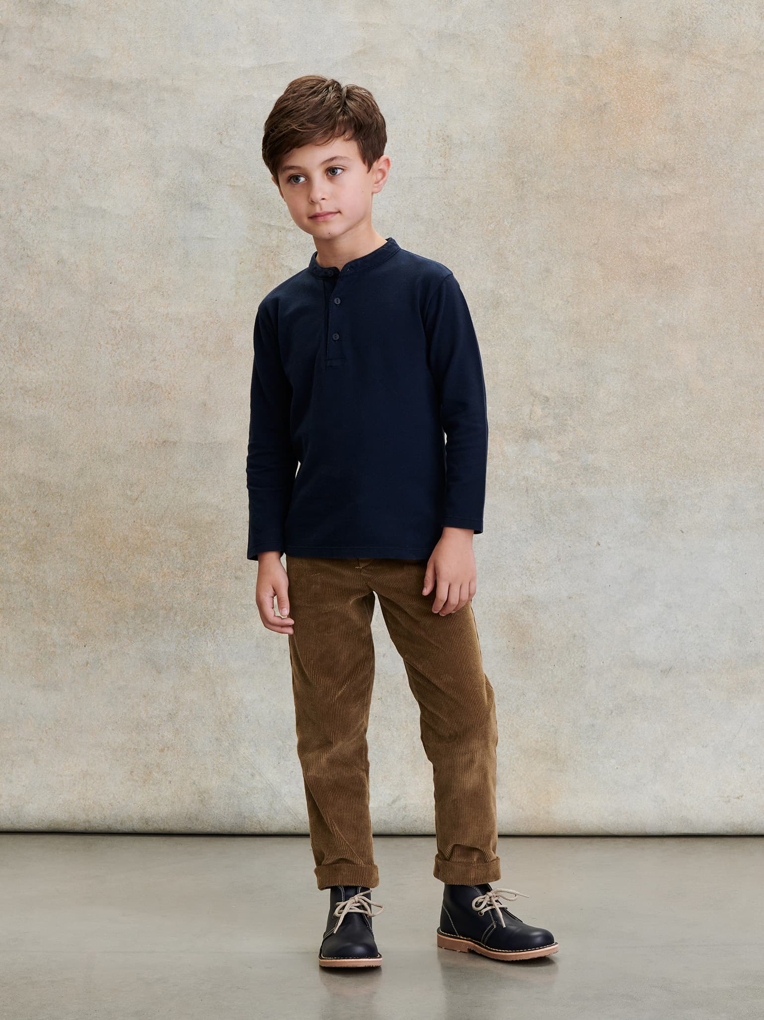 Navy Alcomo Long Sleeve Boy Polo Shirt - Image 3