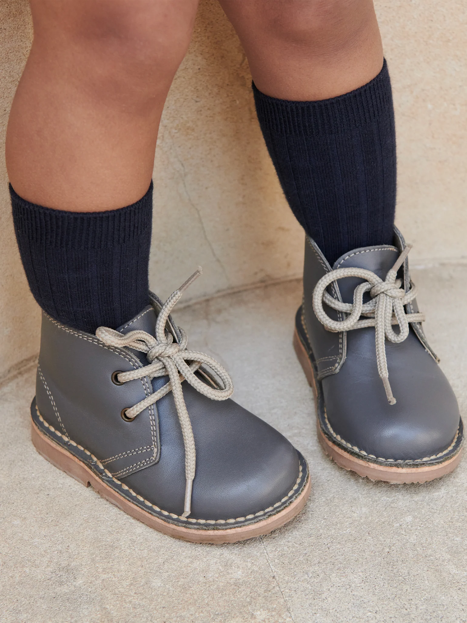 Navy Blue Ribbed Knee High Kids Socks - Image 3