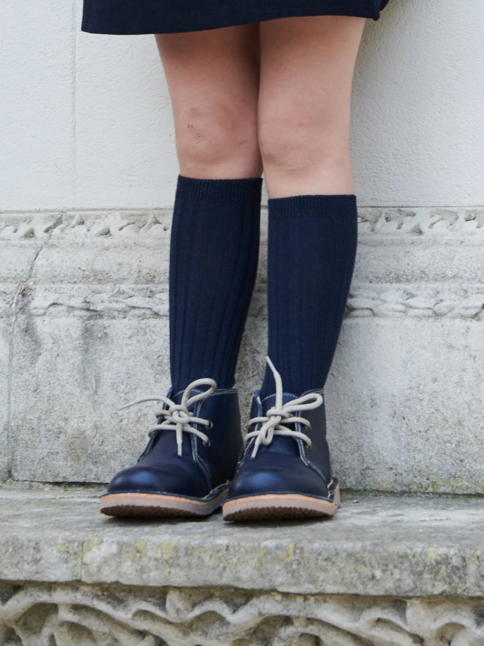 Navy Blue Ribbed Knee High Kids Socks - Image 8