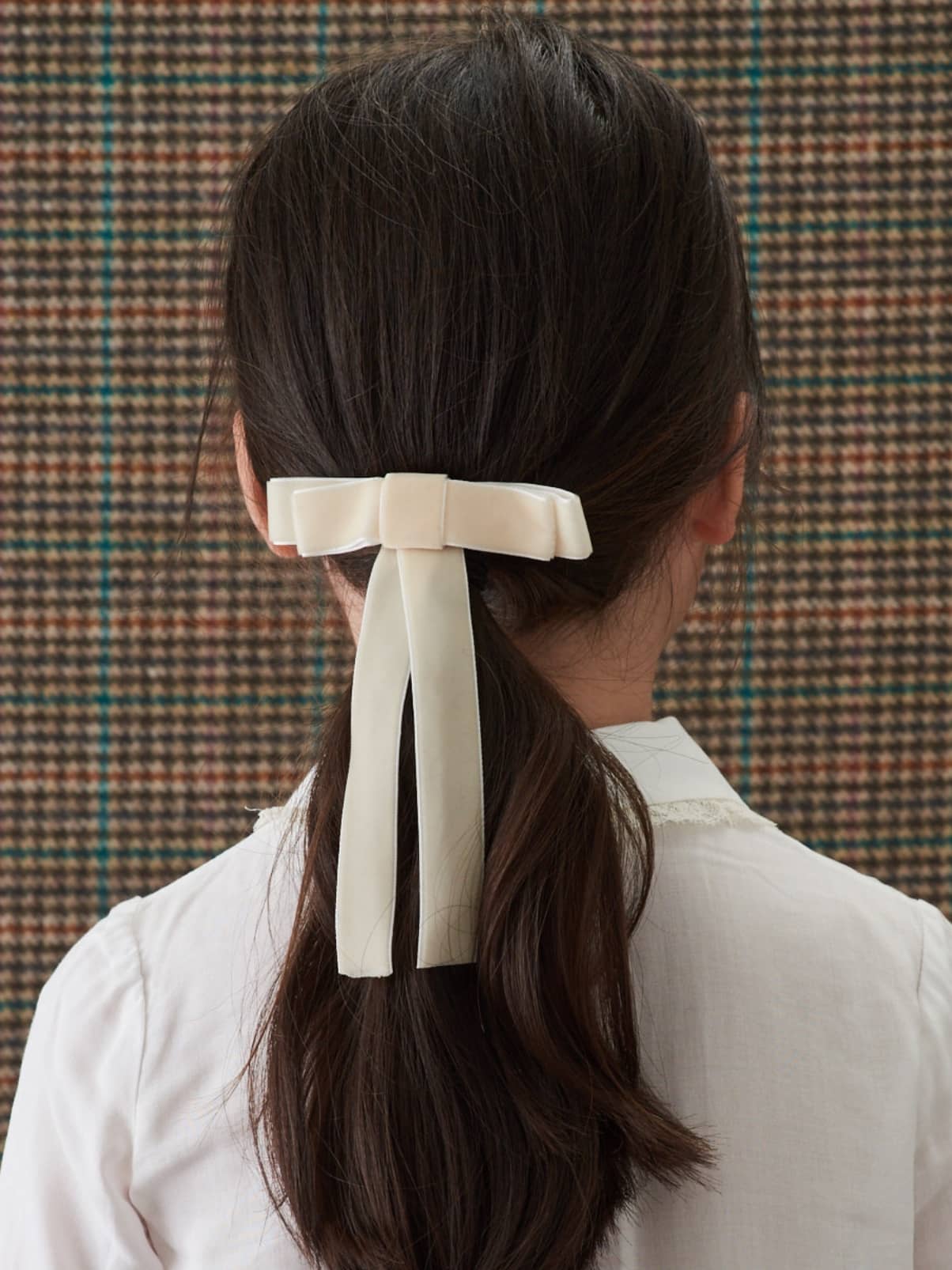 Off White Velvet Ribbon Girl Bow - Image 5