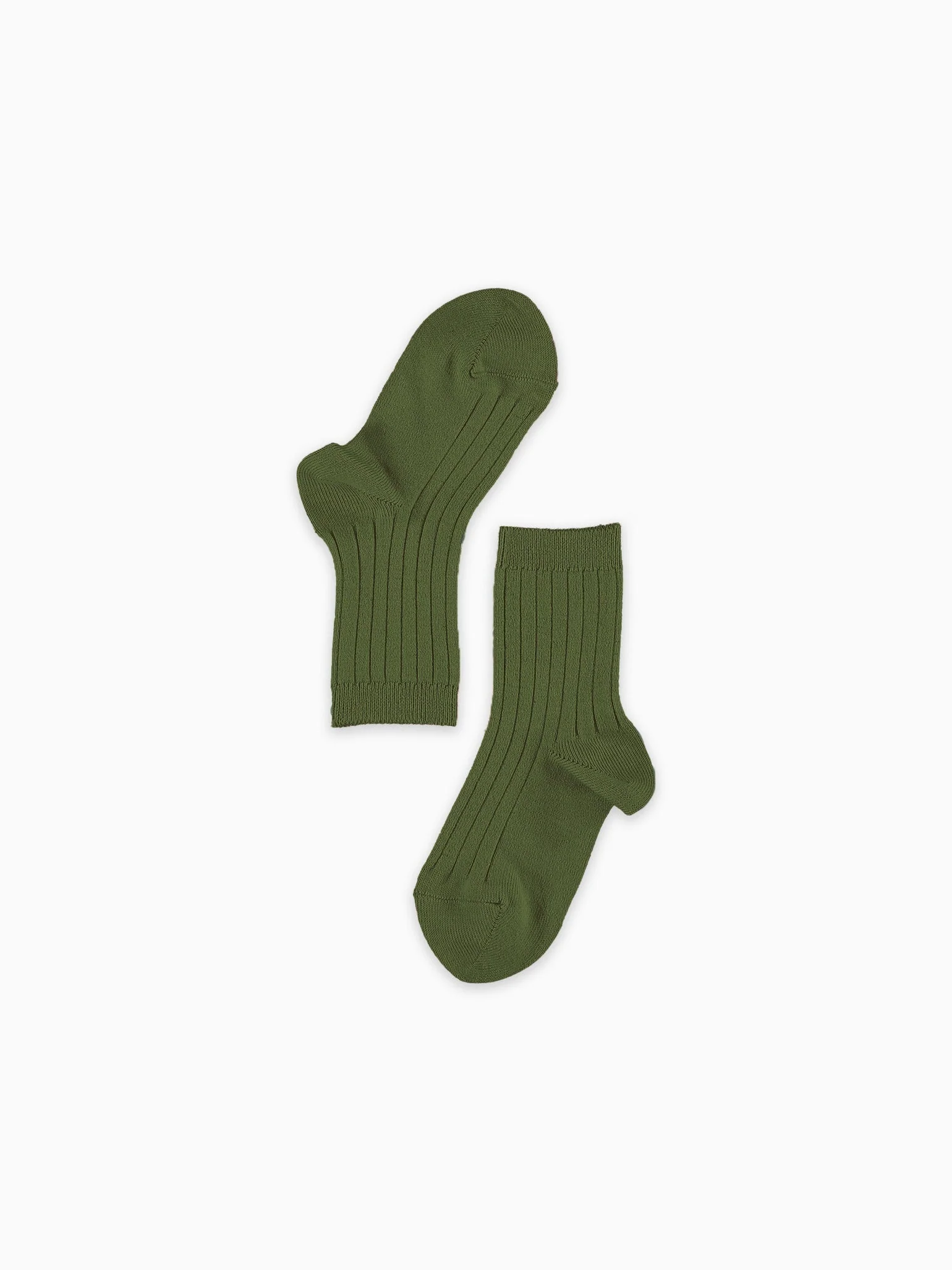Olive Green Ribbed Short Kids Socks - Image 5