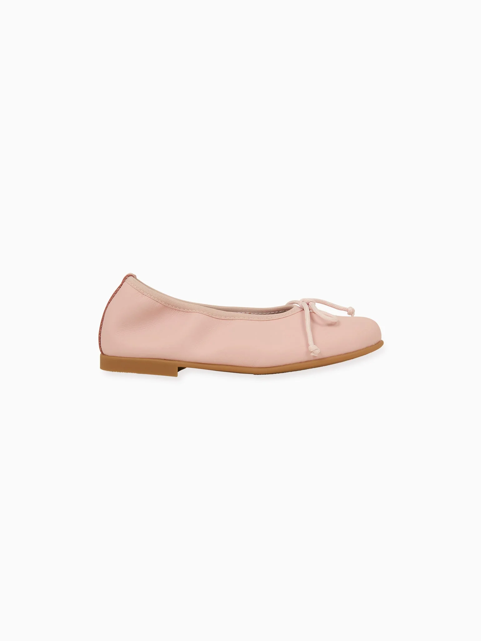 Pale Pink Leather Girl Bow Ballerina Shoes - Image 5