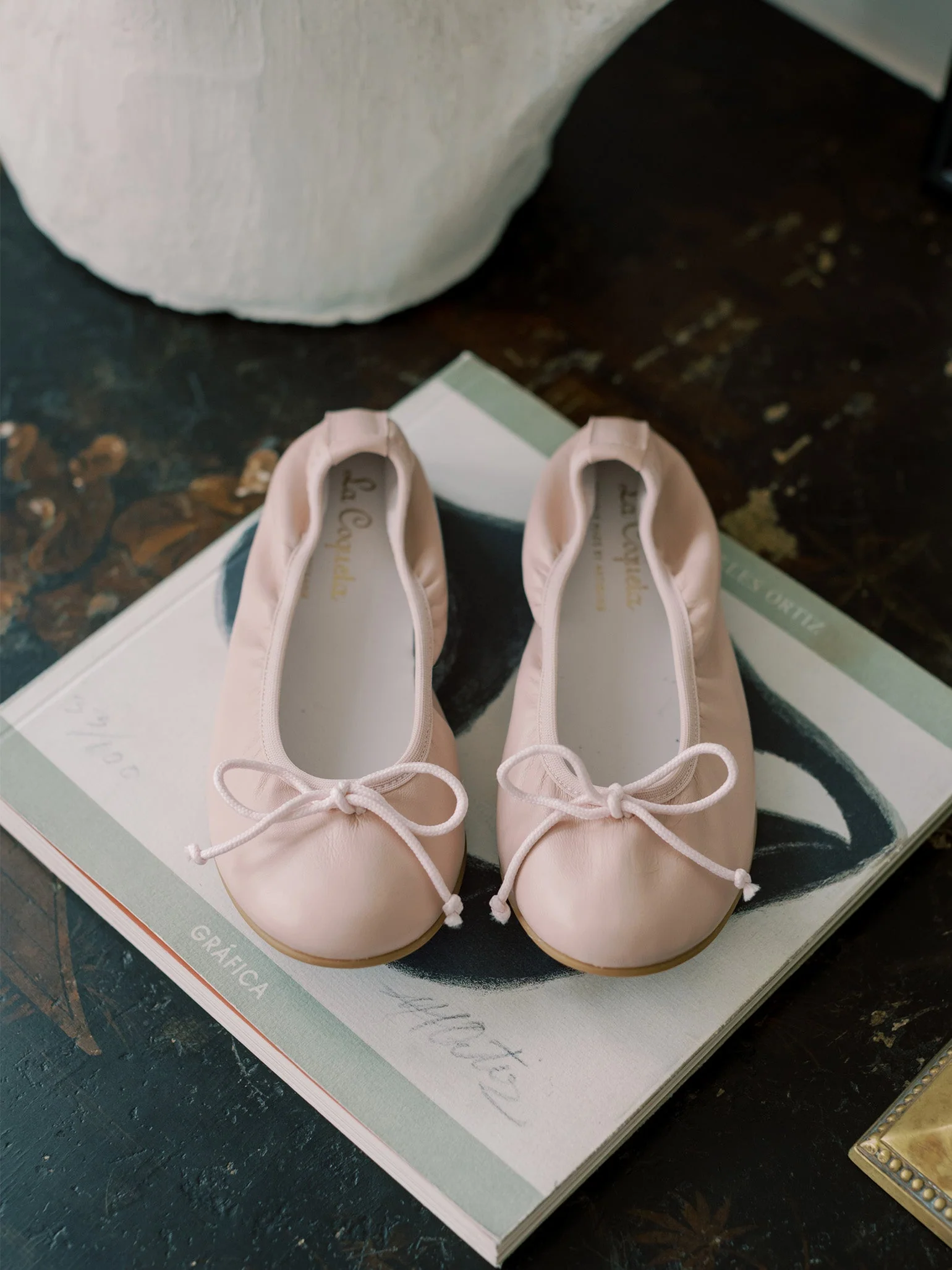 Pale Pink Leather Girl Bow Ballerina Shoes - Image 6