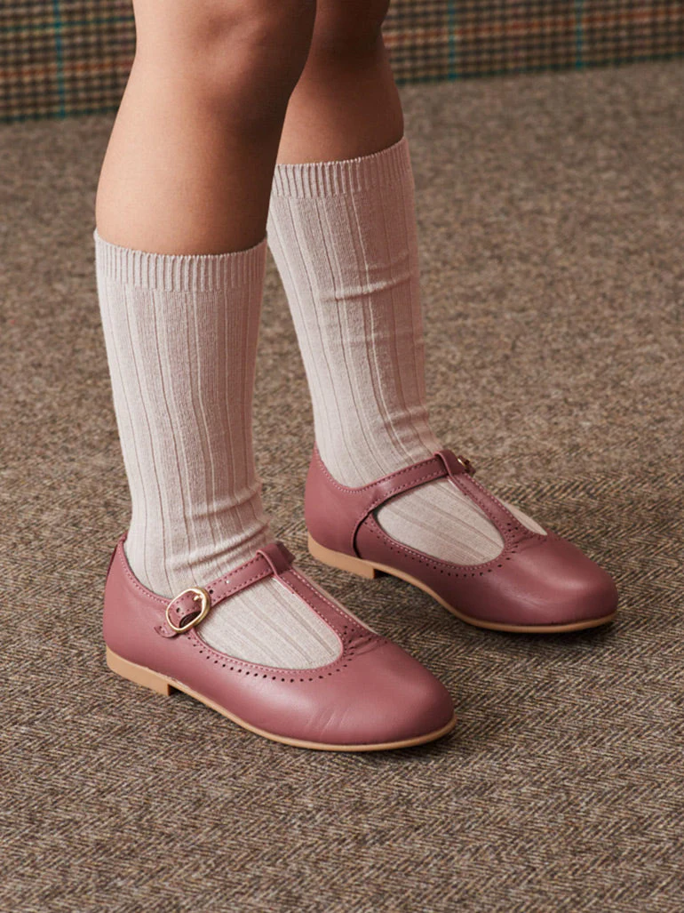 Pale Pink Ribbed Knee High Girl Socks - Image 3