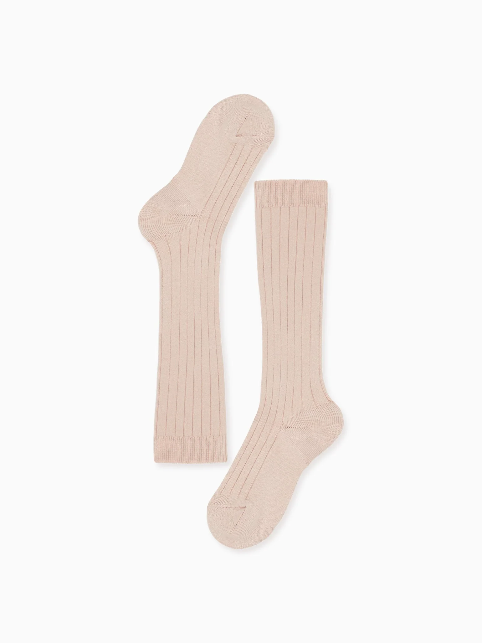 Pale Pink Ribbed Knee High Girl Socks - Image 4