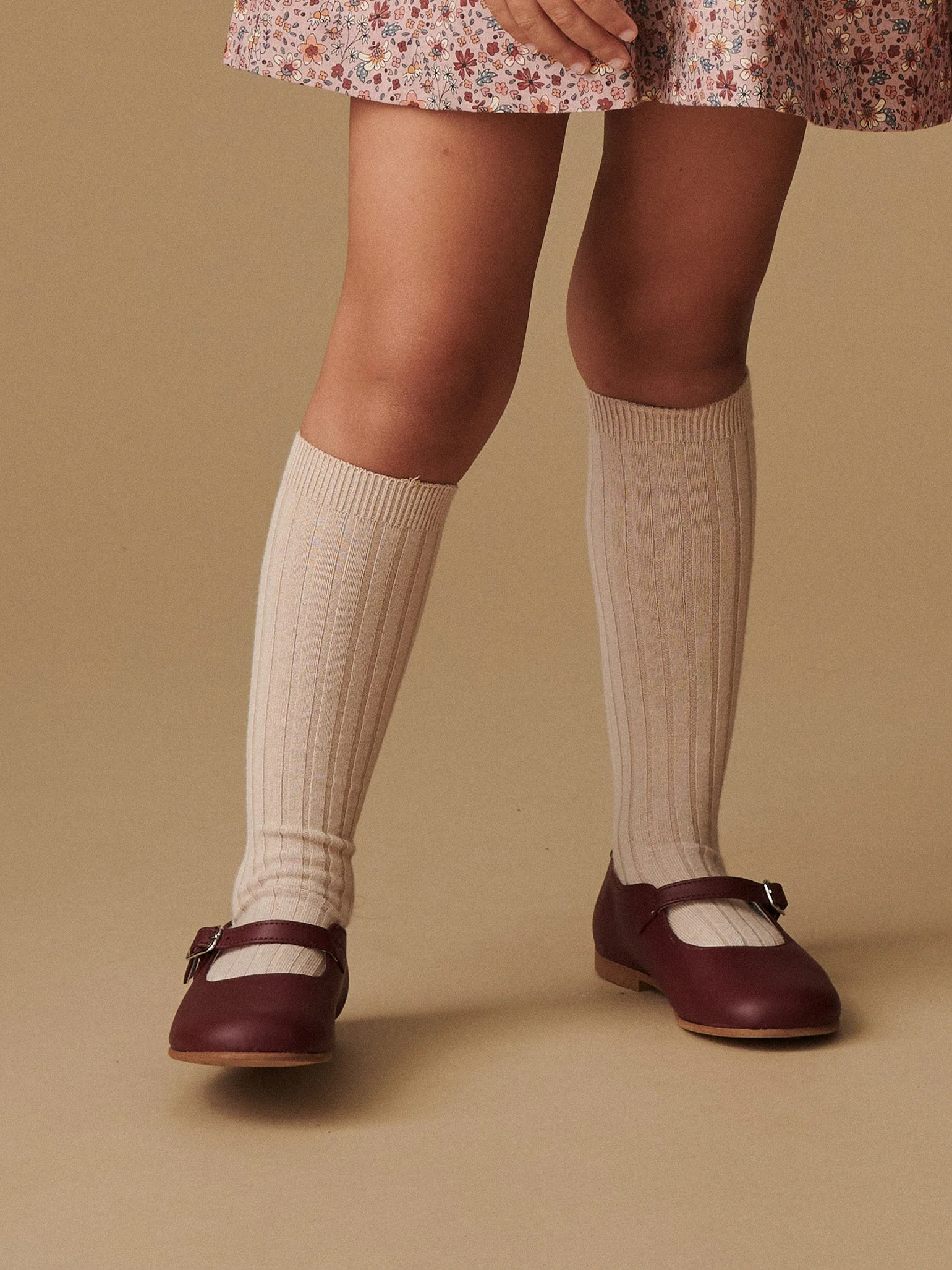 Pale Pink Ribbed Knee High Girl Socks - Image 5