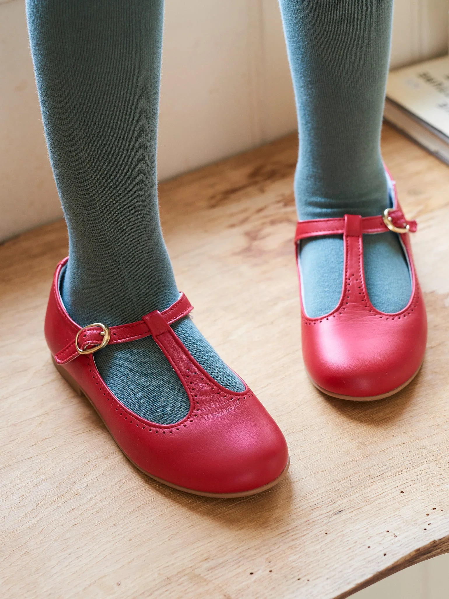 Red Leather Girl T-Bar Shoes - Image 7