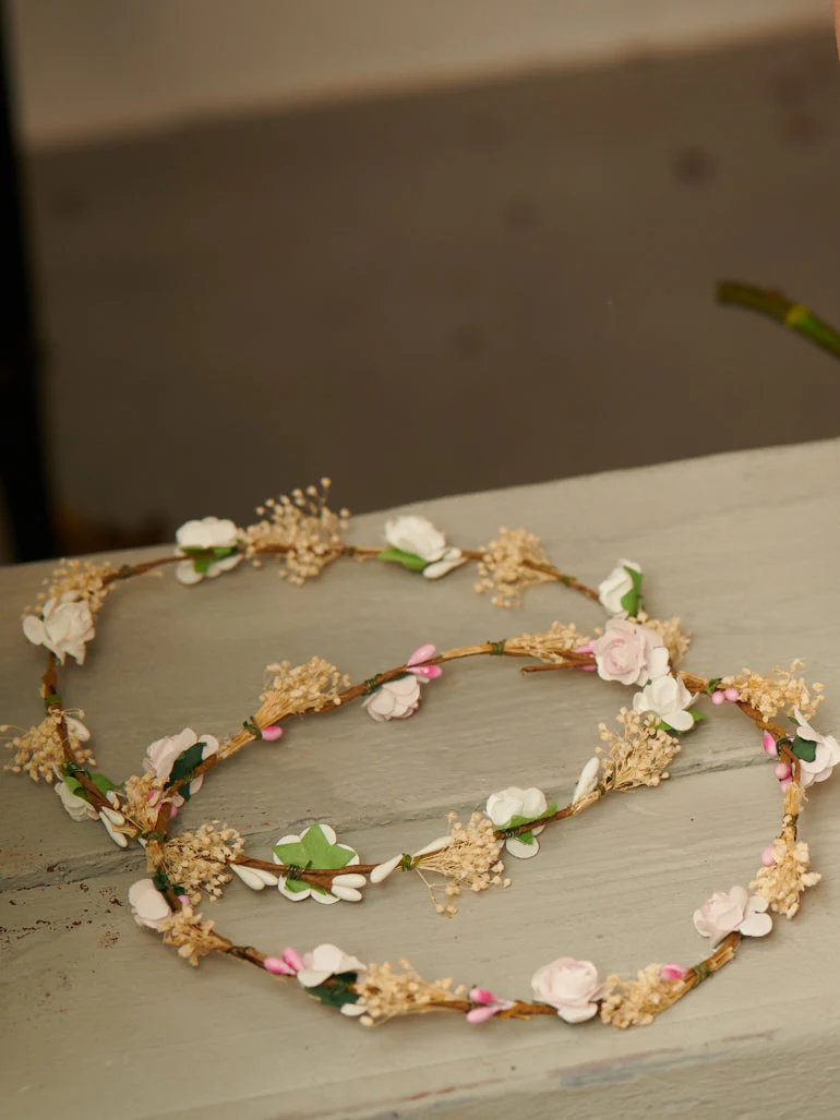 Rose Pink Vintage Floral Girl Hair Garland - Image 3