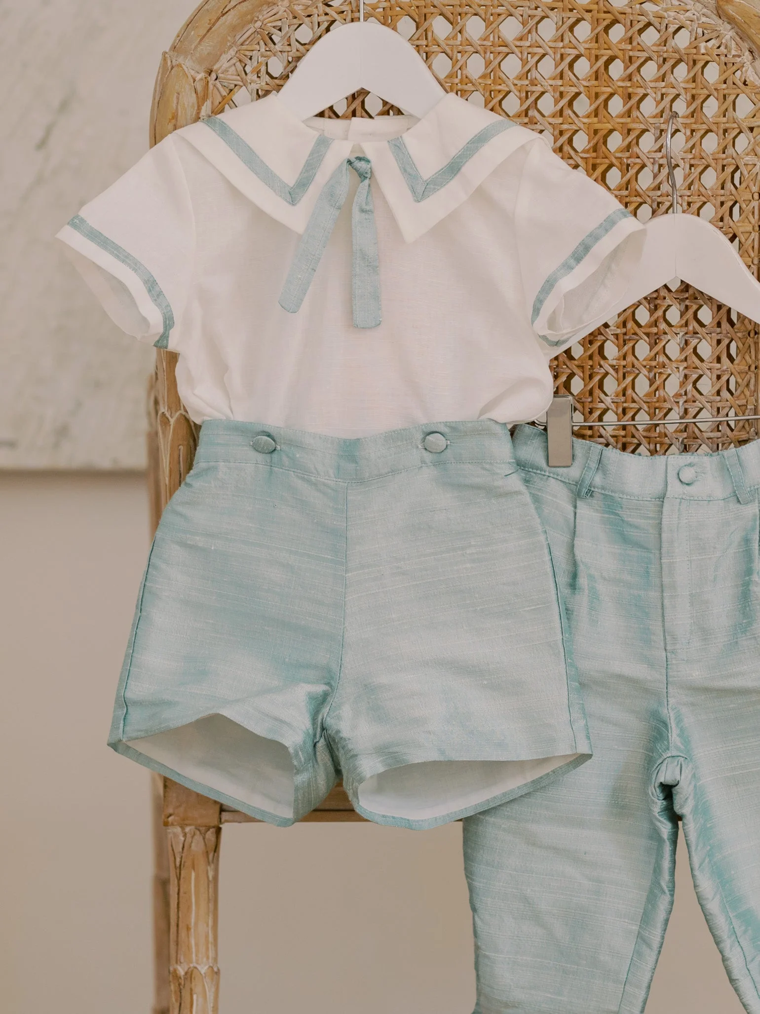 Sage Green Lirio Ceremony Silk Baby Boy Set - Image 3