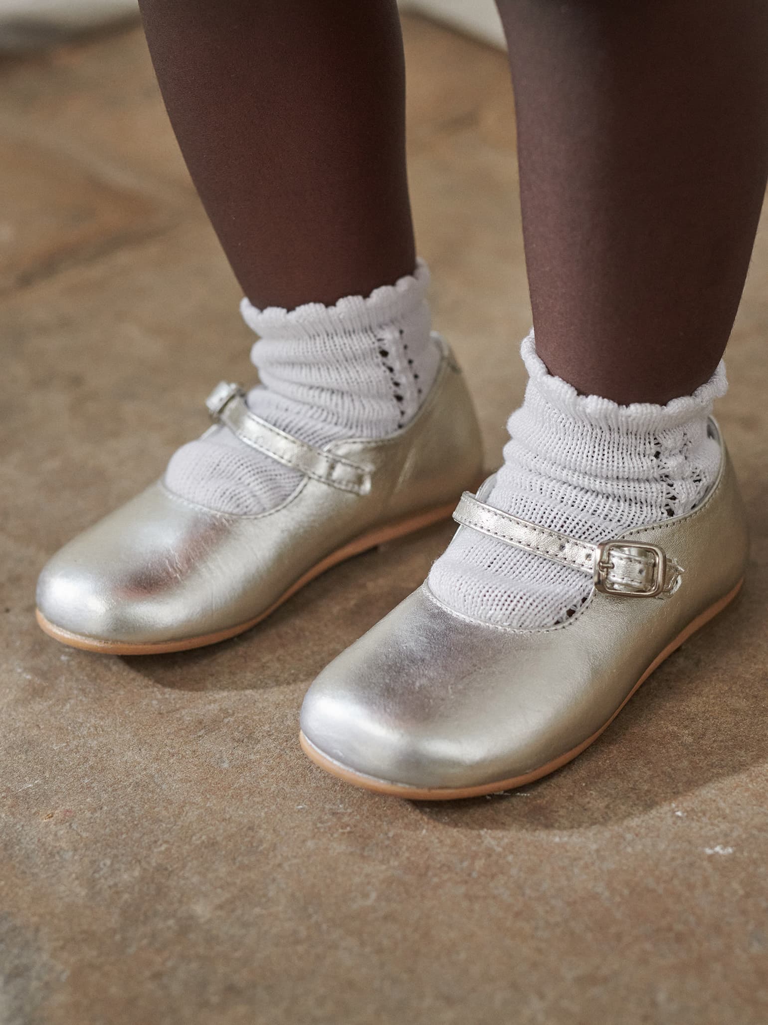 Silver Leather Girl Mary Jane Shoes - Image 3